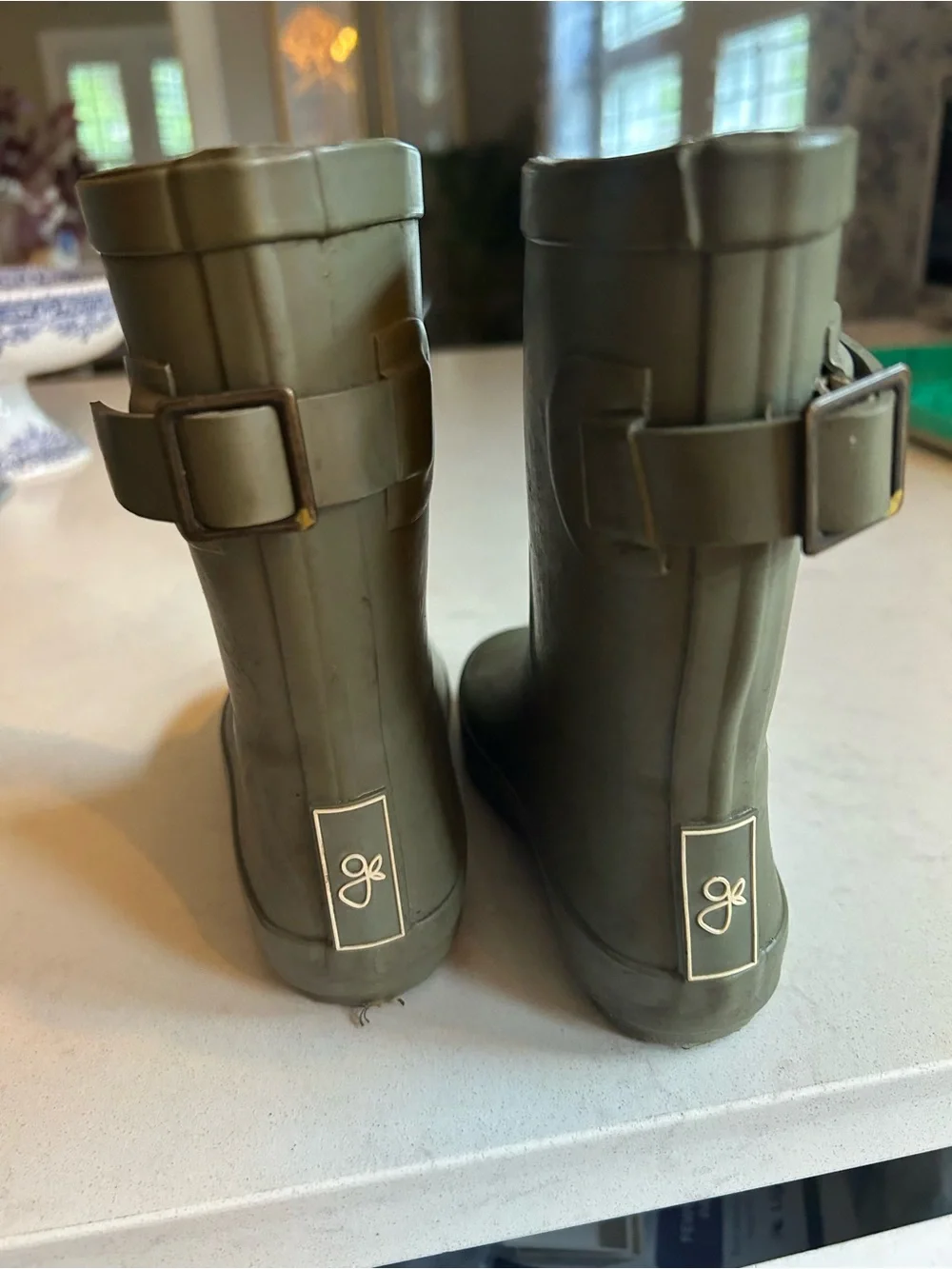Goumi Kids Olive Rubber Pull-On Muddies Rain Boots with Buckle